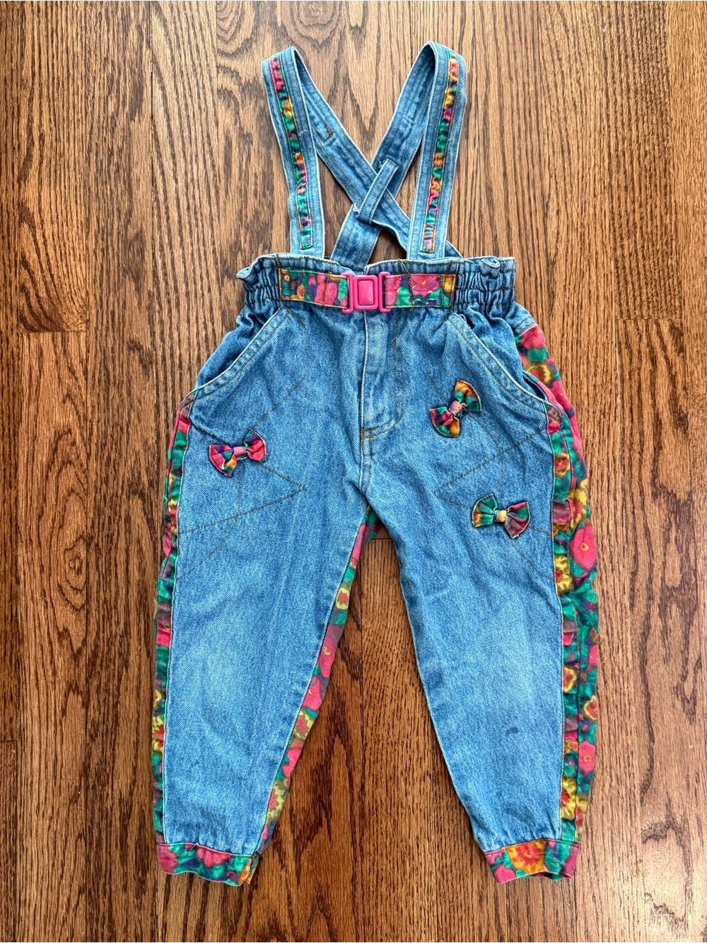 Vintage Floral Jeans with Belt and Suspenders 2T